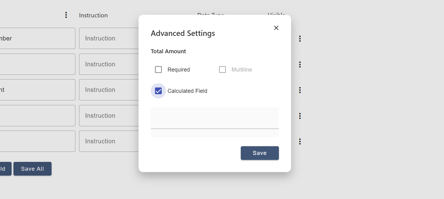 Advanced Settings Calculated Field